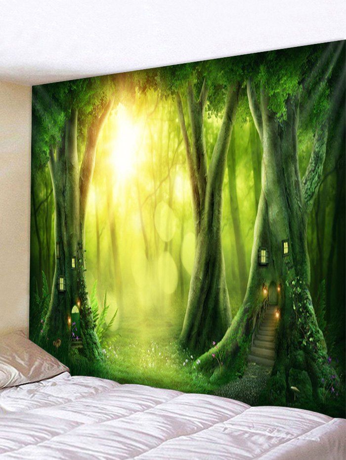 

Sunshine Forest Pattern Wall Tapestry Hanging Decor, Pine green