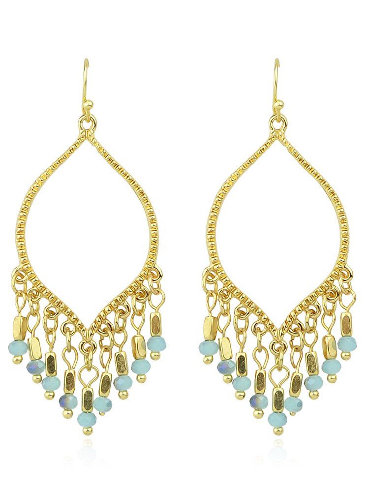 

Bead Fringed Hollow Out Earrings, Gold