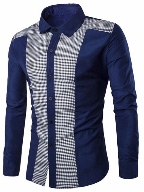 

Long Sleeve Panel Check Shirt, Deep blue