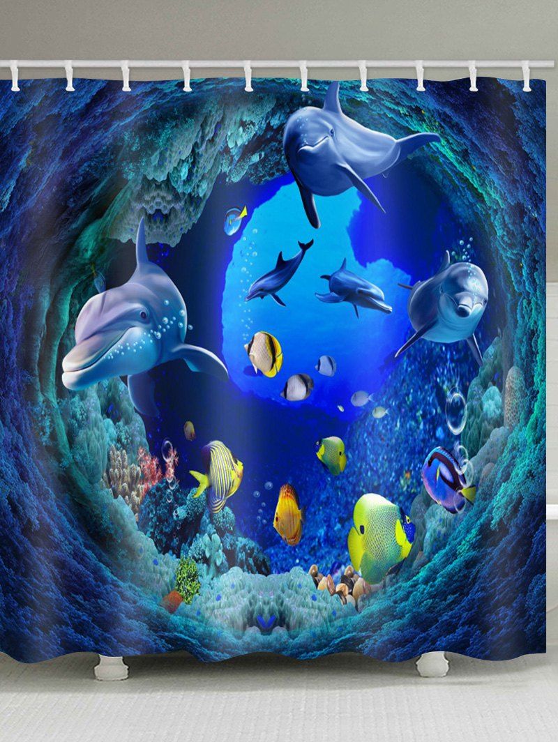 

Tunnel Fishes Printed Waterproof Bath Curtain, Blue
