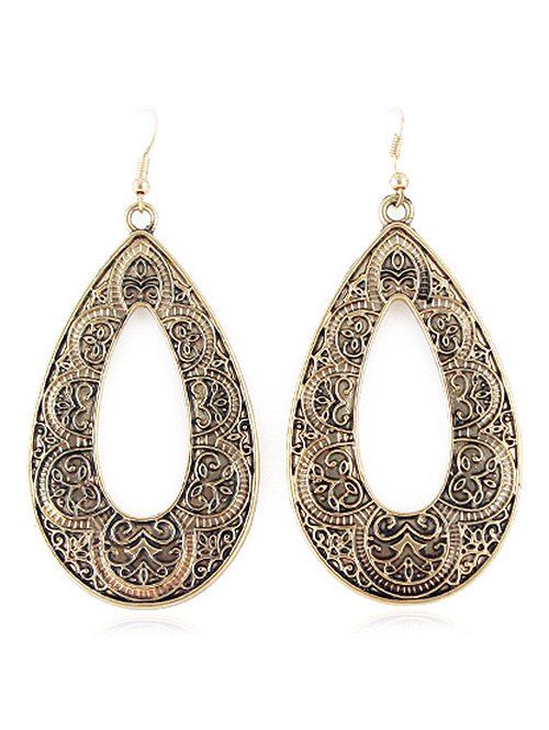 

Hollow Out Engraved Teardrop Hook Earrings, Gold