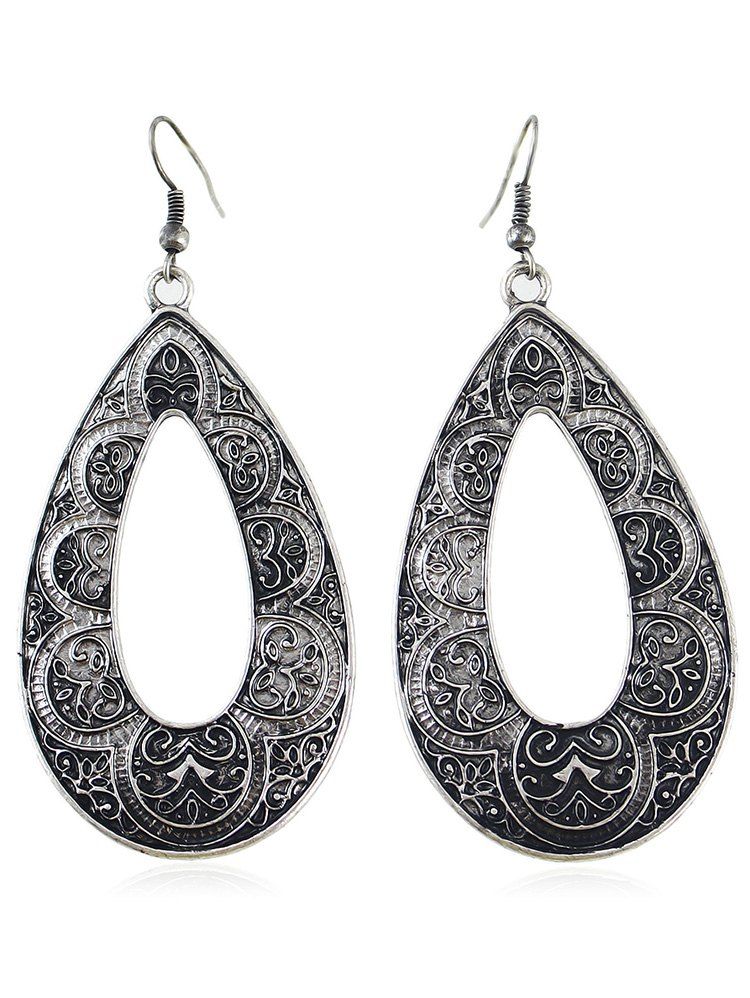 

Hollow Out Engraved Teardrop Hook Earrings, Silver