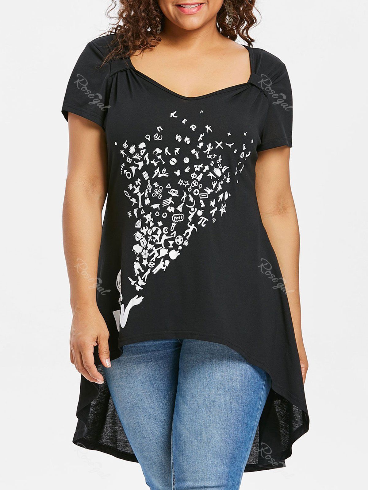 

Plus Size Graphic High Low T-shirt, Black