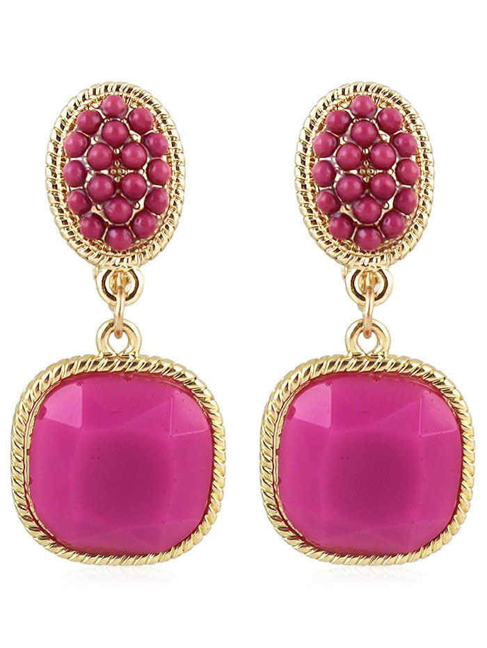 

Fake Crystal Square Shape Pendant Earrings, Dark carnation pink