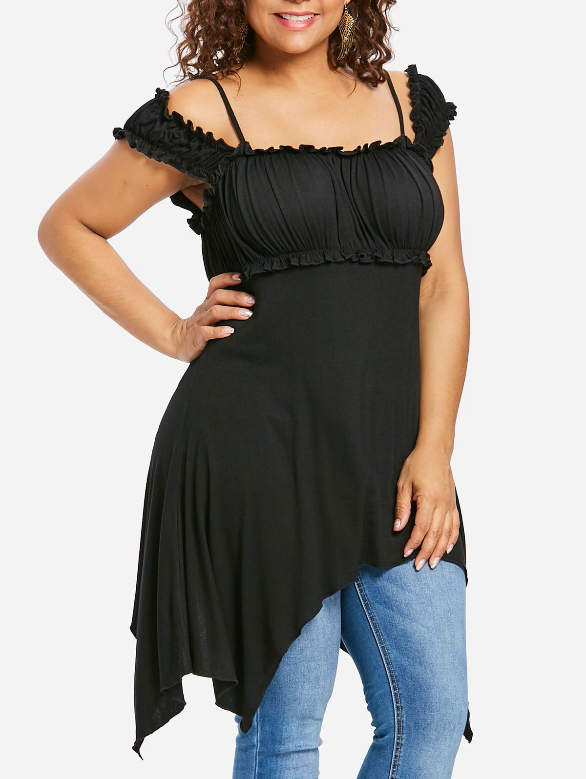 

Plus Size Ruched Detail Square Neck Top, Black