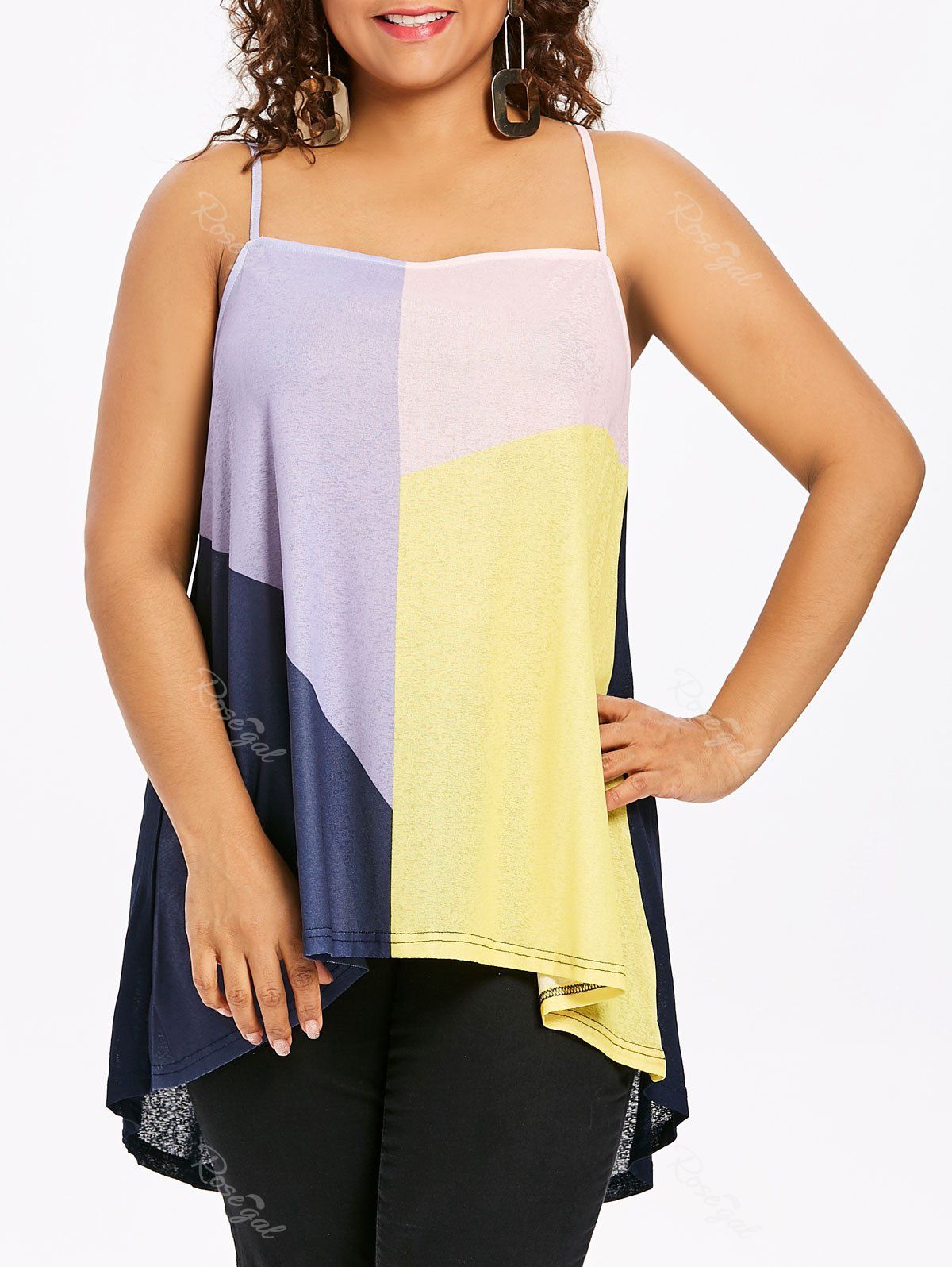 

Color Block Plus Size High Low Cami Top, Multi