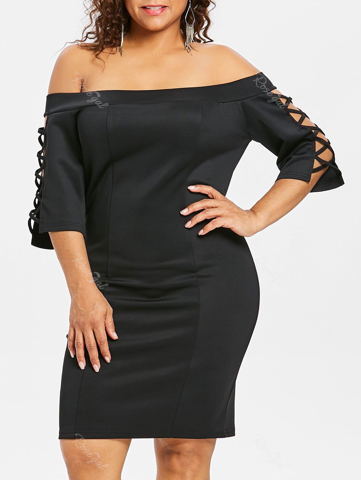 

Plus Size Off Shoulder Bodycon Dress, Black