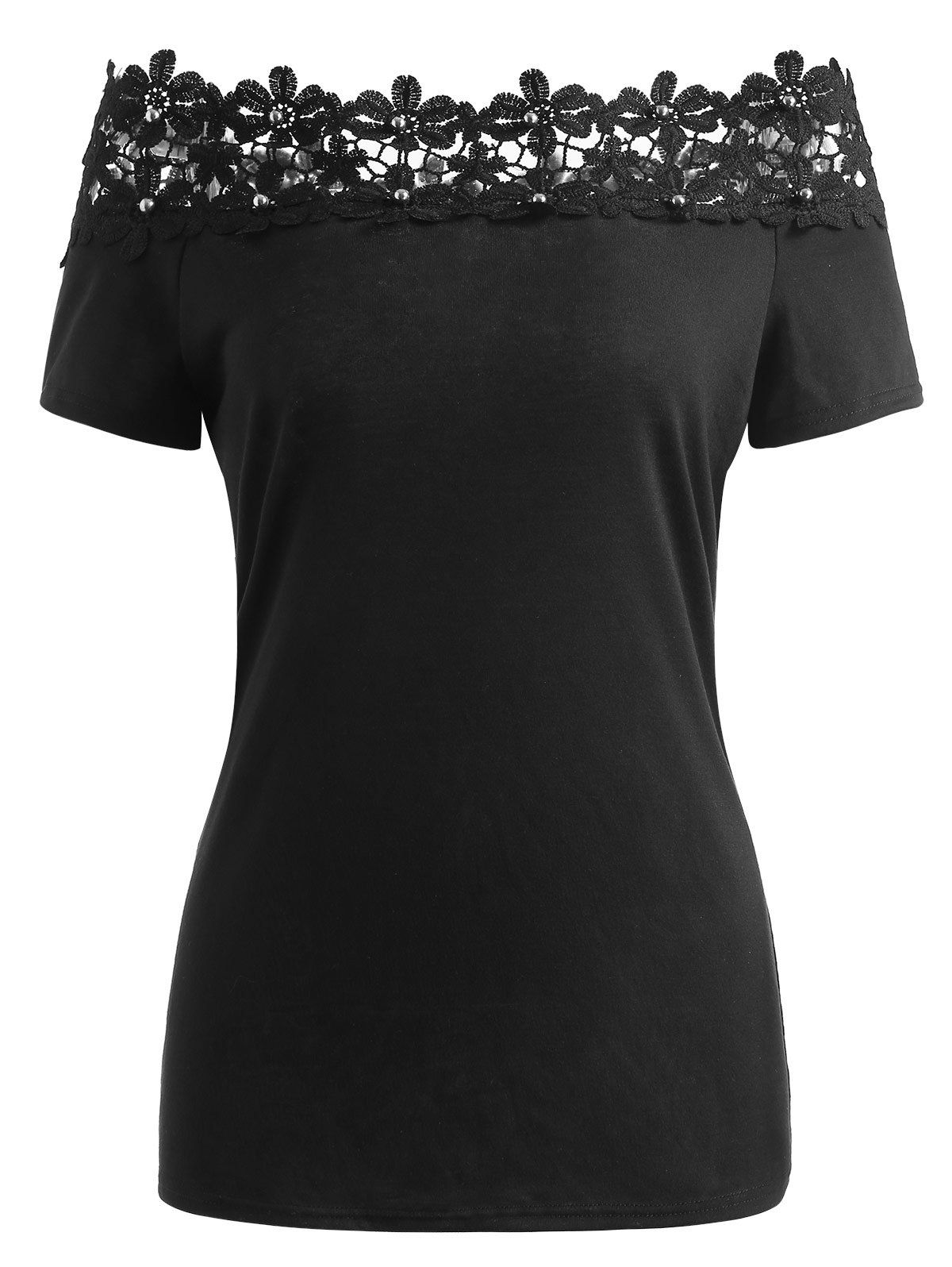 

Applique Off The Shoulder T-shirt, Black