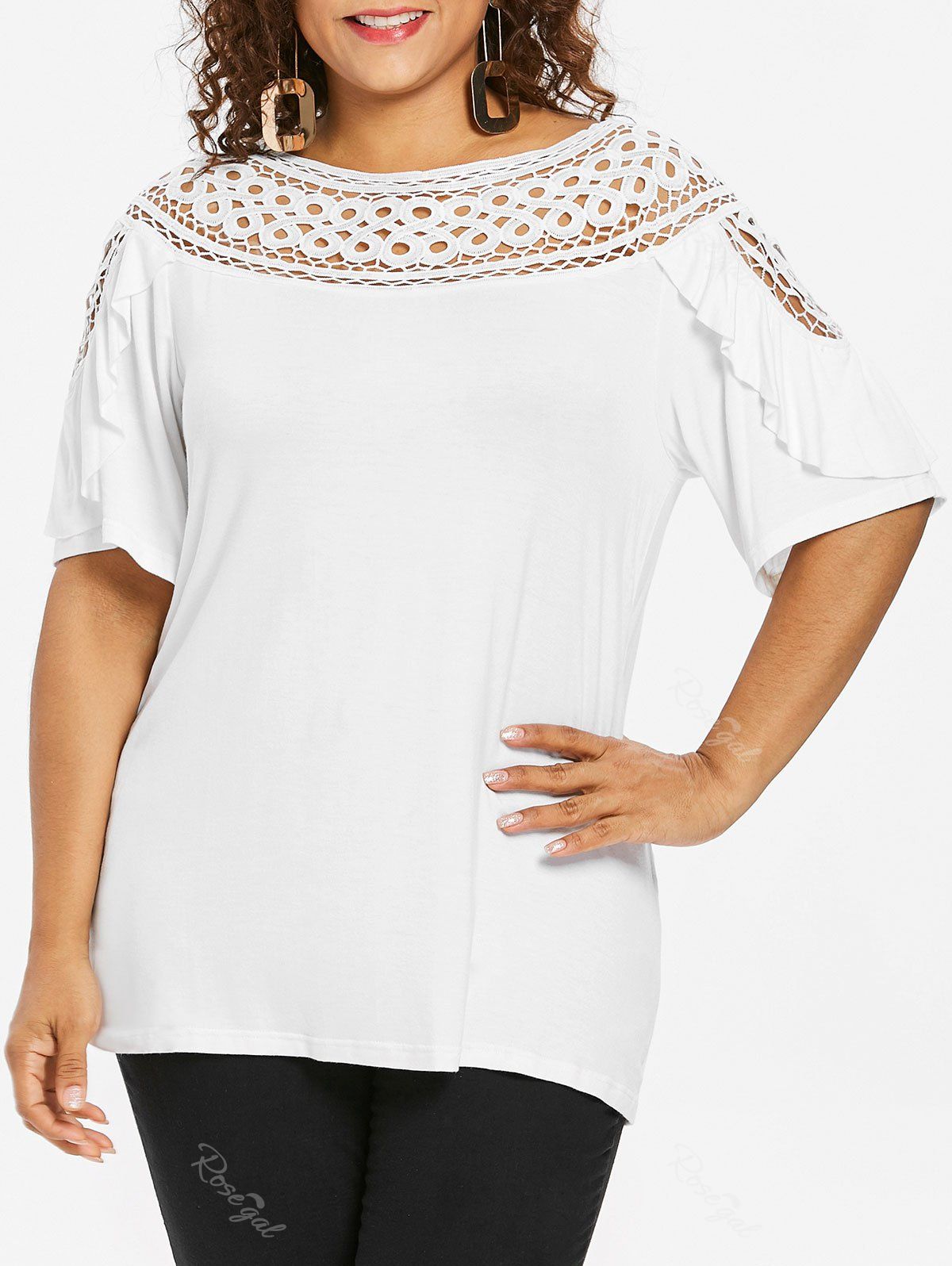 

Plus Size Cut Out Yoke Tunic Top, White