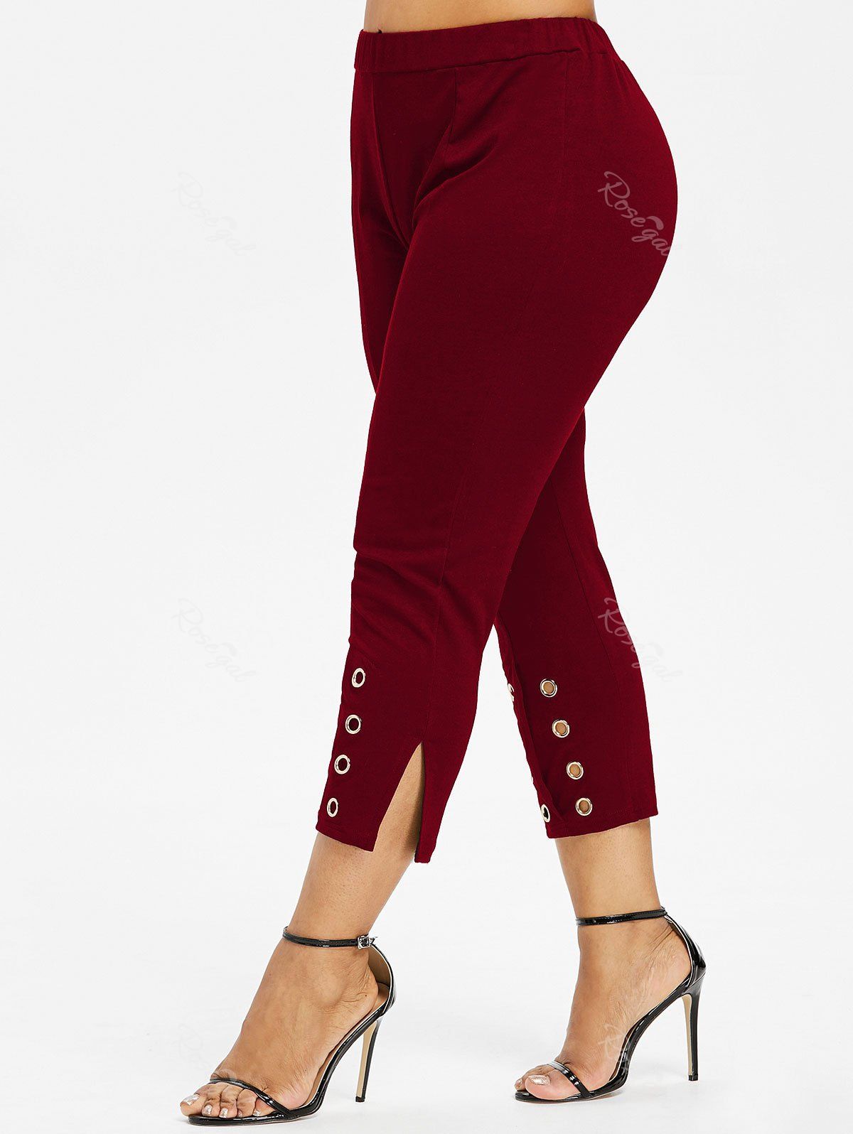 

Plus Size Grommet Cropped Pants, Red