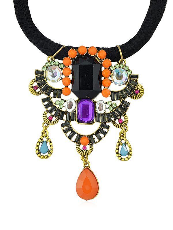

Unique Ethnic Style Faux Gem Pendant Necklace, Black