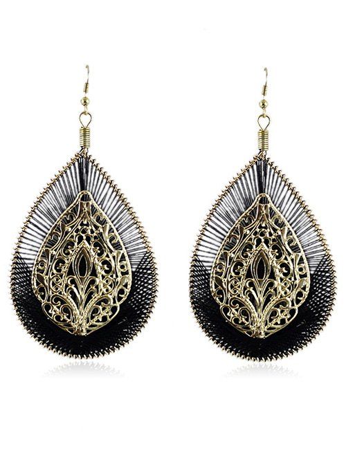 

Hollow Out Teardrop Pendant Earrings, Black