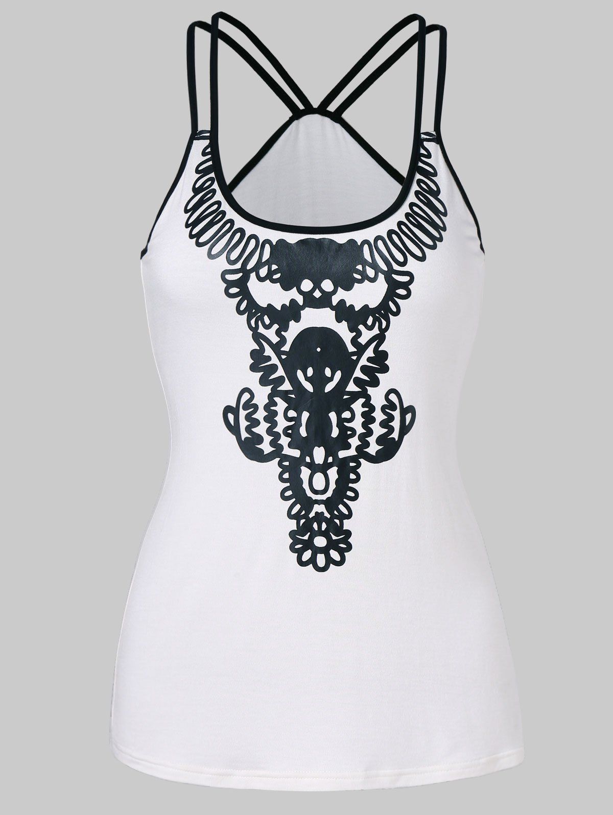 

Double Straps Slim Fit Print Tank Top, White