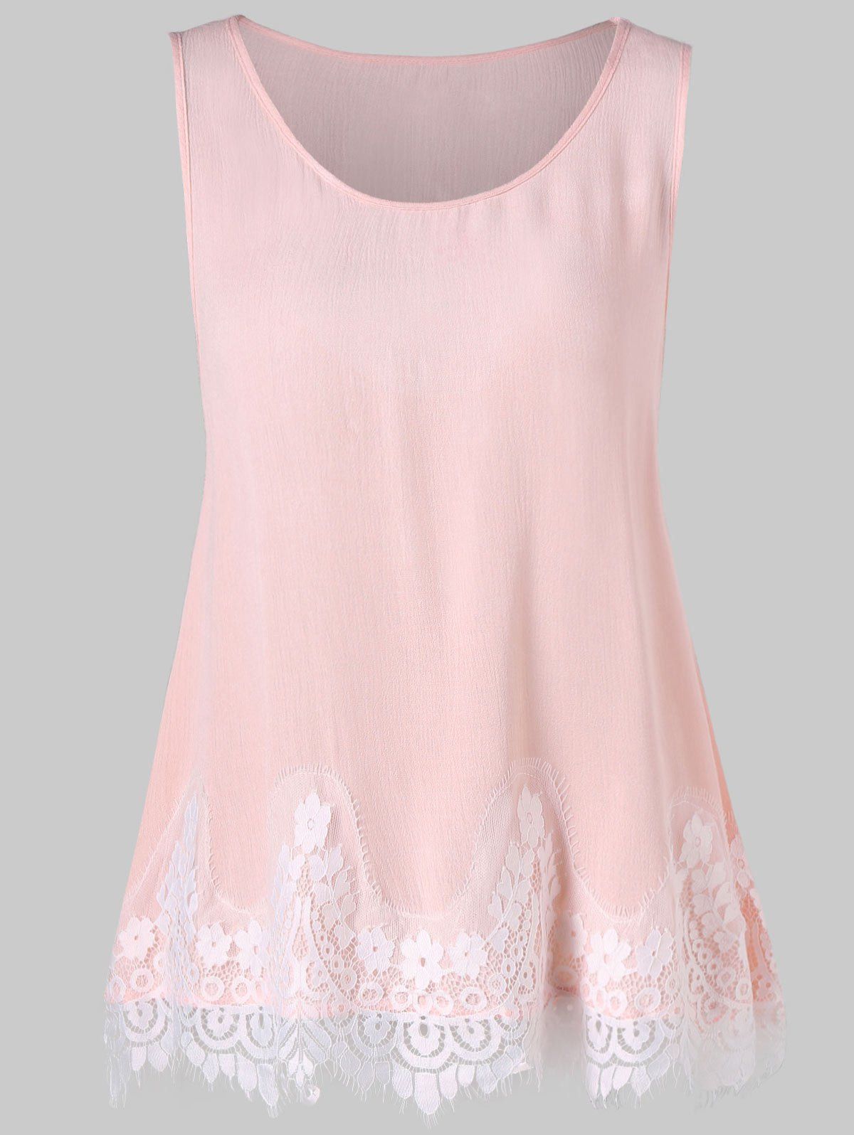 

Lace Trim Hollow Out Trapeze Tank Top, Light pink