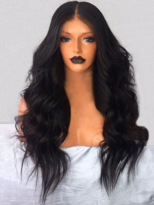

Middle Part Long Body Wave Synthetic Wig, Natural black