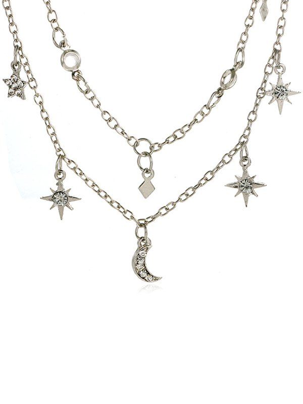 

Vintage Rhinestone Inlaid Star Sun Moon Pendant Necklace, Silver