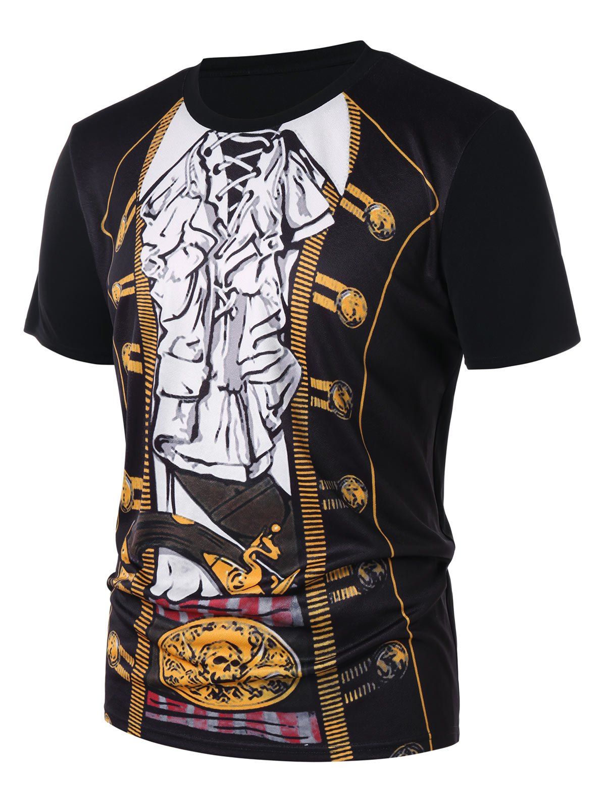 

Crew Neck Pirate Print T-shirt, Black