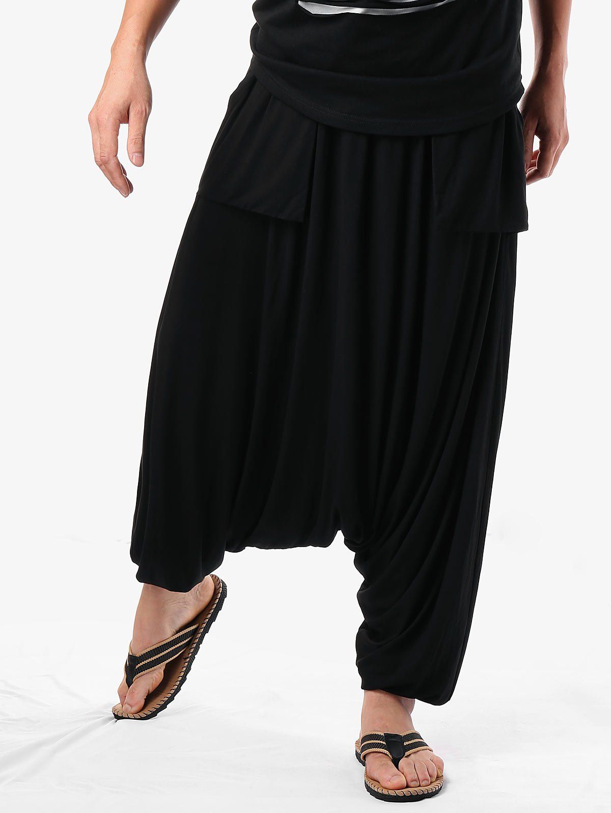 

Pockets Solid Color Harem Pants, Black