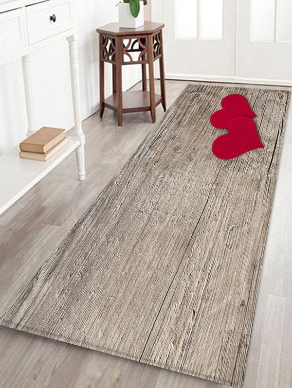 

Wood Grain Hearts Print Water Absorption Area Rug, Burlywood