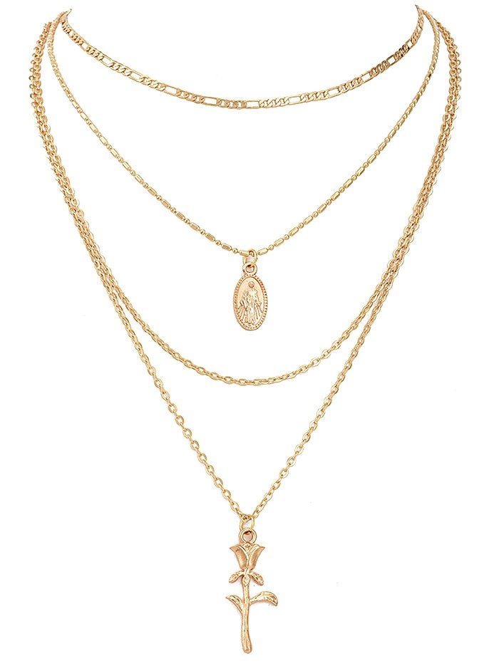 

Stylish Multi Layer Rose Chain Necklace, Gold
