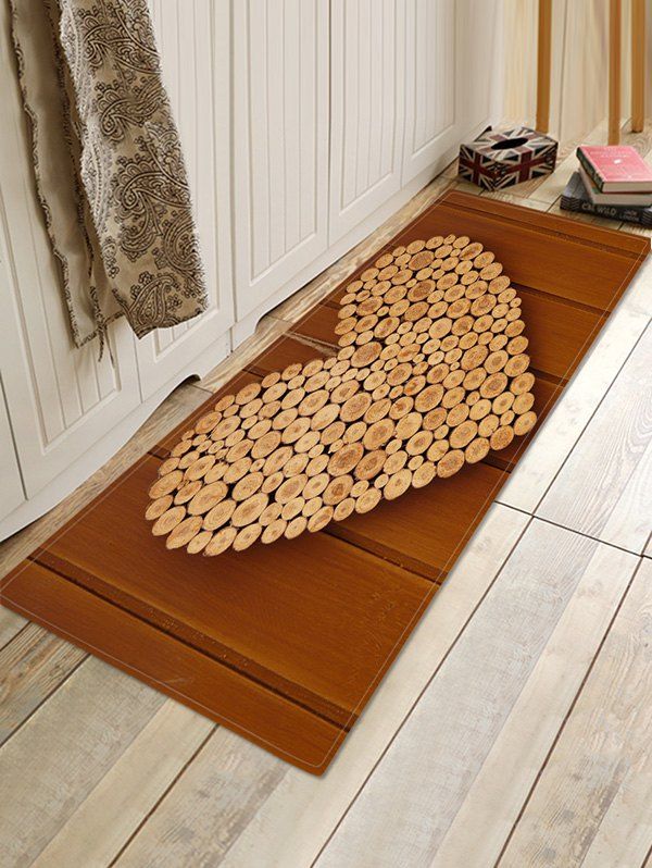 

Firewood Heart Pattern Anti-skid Water Absorption Area Rug, Brown