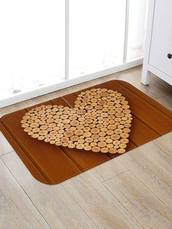

Firewood Heart Pattern Anti-skid Water Absorption Area Rug, Brown