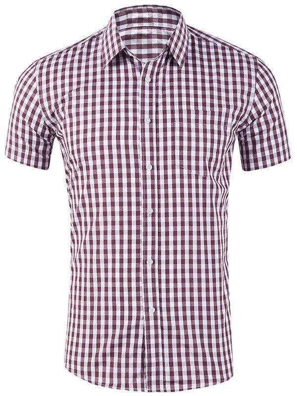 

Single Chest Pocket Check Pattern Casual Shirt, Coffee