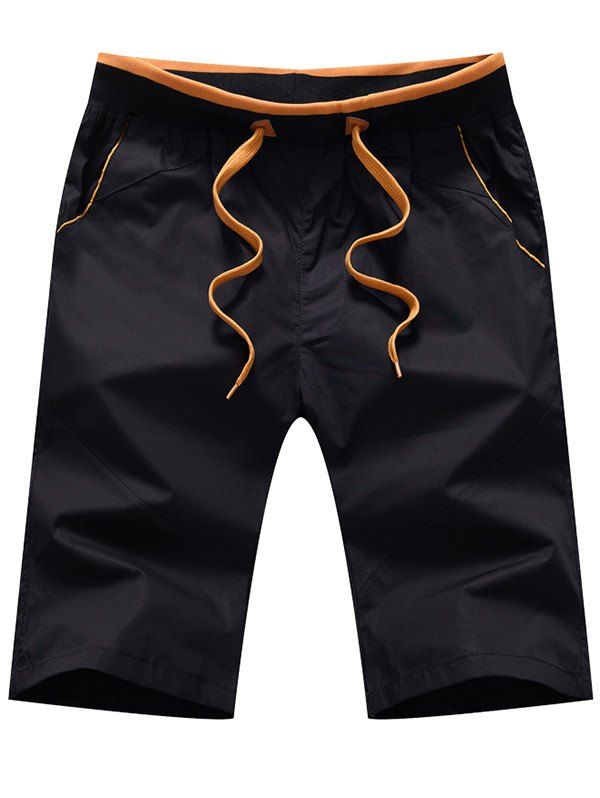 

Pockets Color Block Elastic Waist Casual Shorts, Black