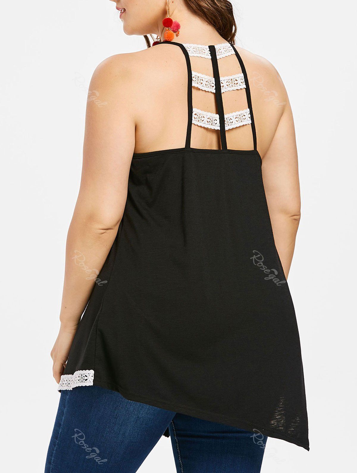 

Plus Size Ladder Cut Asymmetric Tank Top, Black