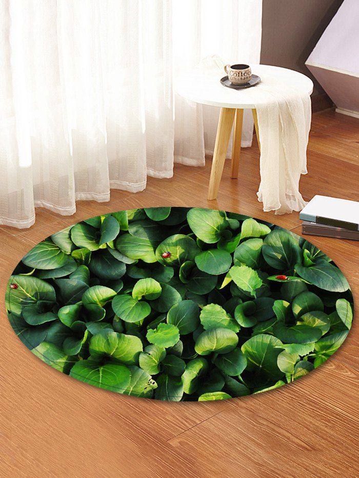 

Leaf Insect Print Round Coral Fleece Floor Rug, Shamrock green