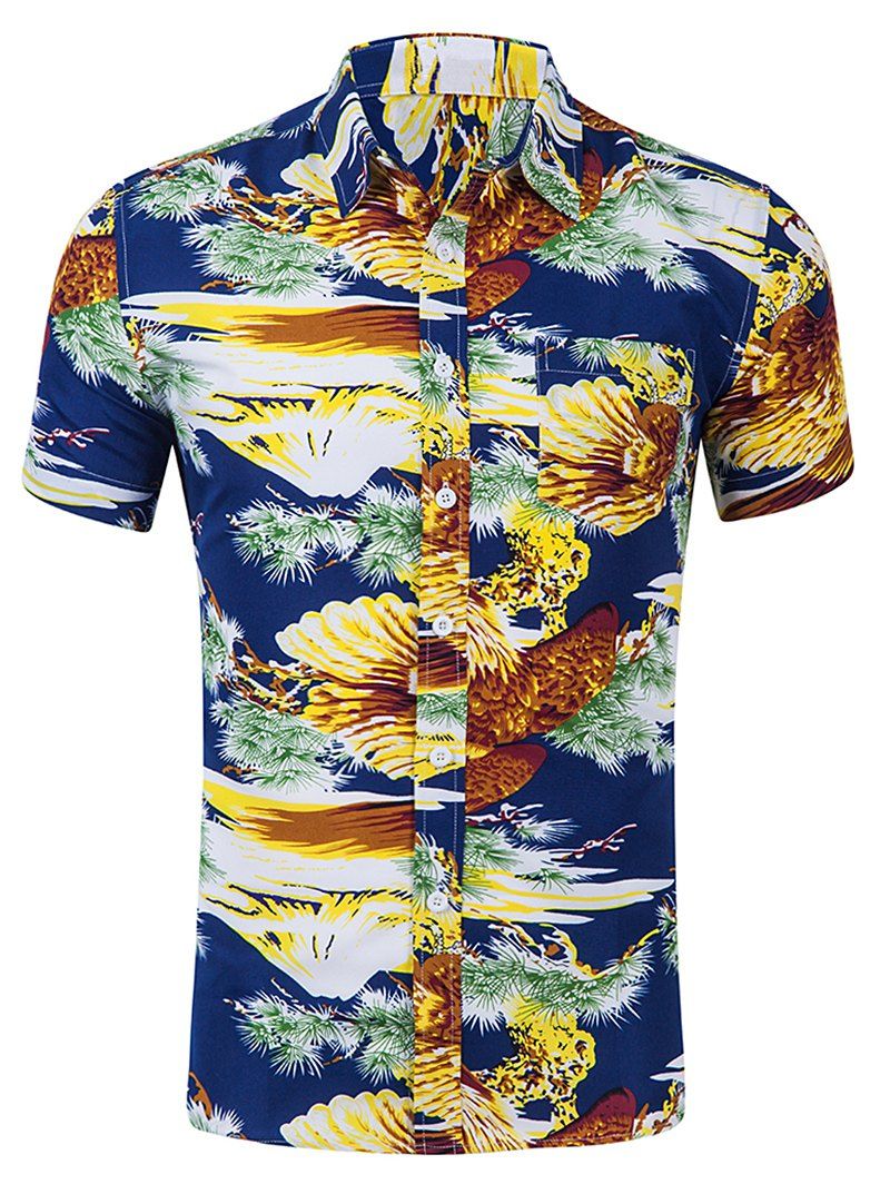 

Single Chest Pocket Leaf Print Casual Shirt, Multi