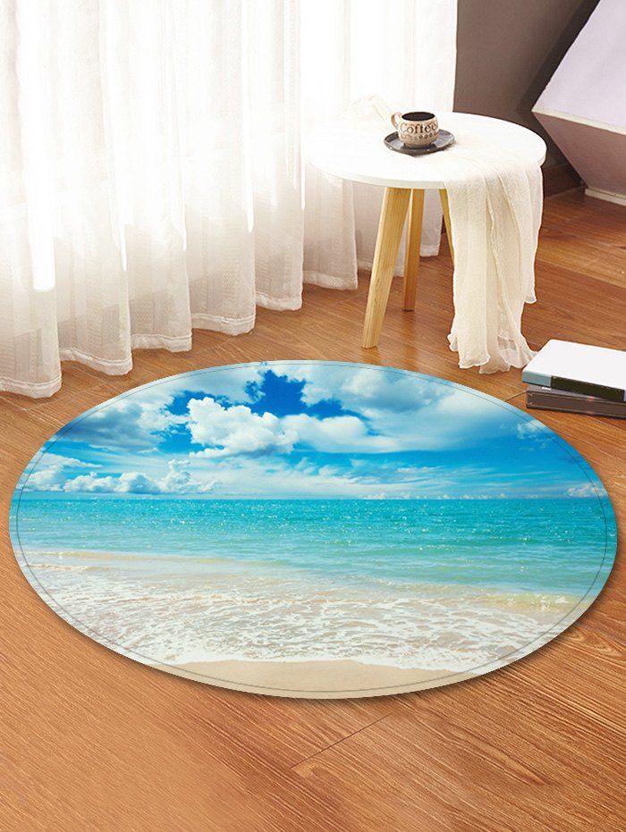 

Sky Sea Beach Print Round Coral Fleece Floor Rug, Multi