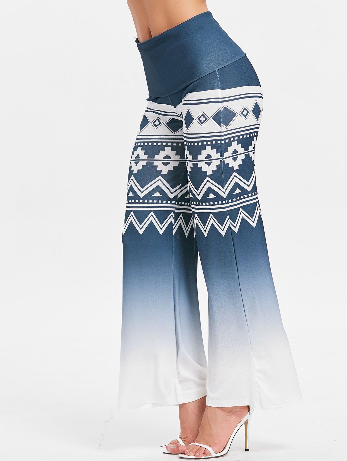 

Geometric Print Ombre Flare Pants, Blue jay
