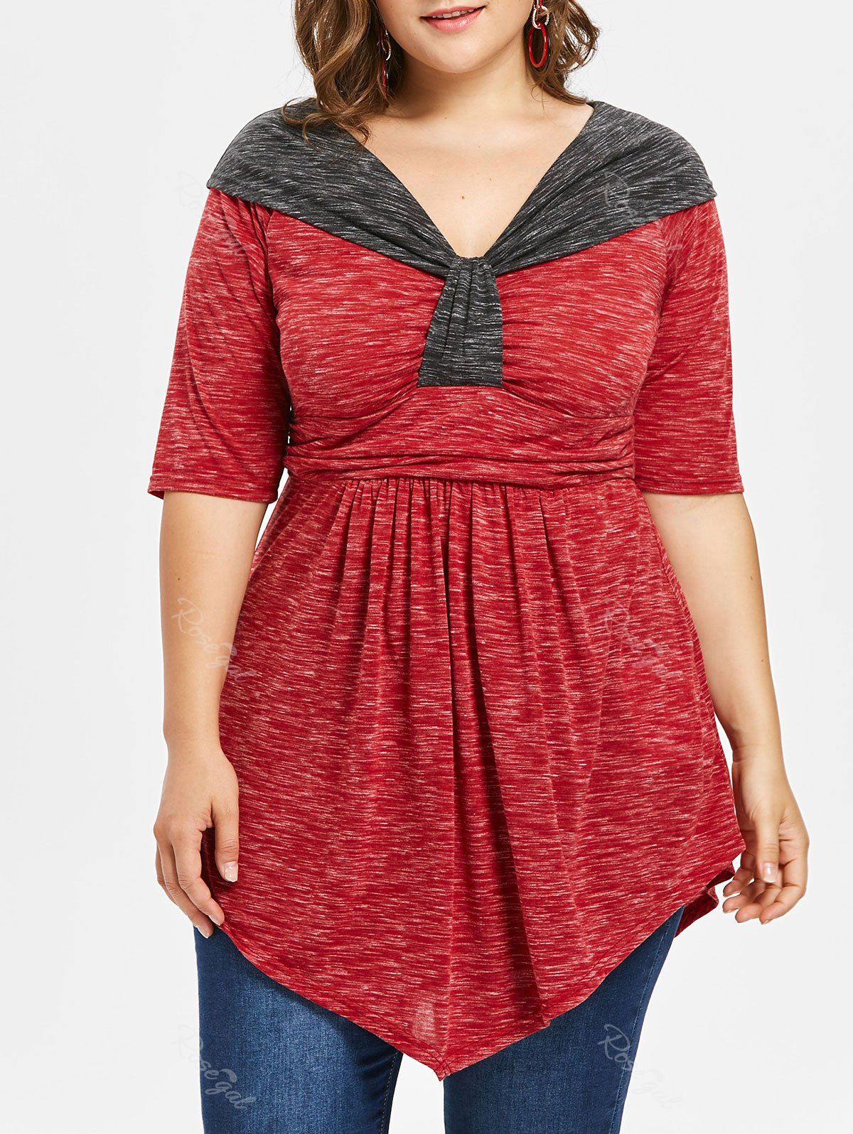 

Plus Size Half Sleeve Marled T-shirt, Red