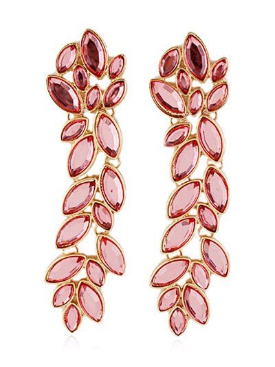 

Faux Gem Hollowed Leaf Pendant Earrings, Pink