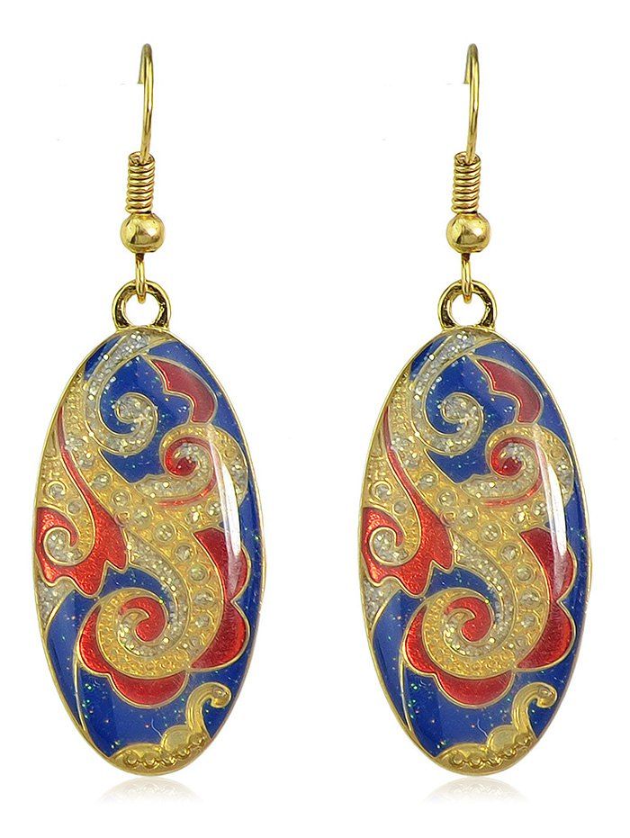 

Oval Floral Print Hook Earrings, Blue
