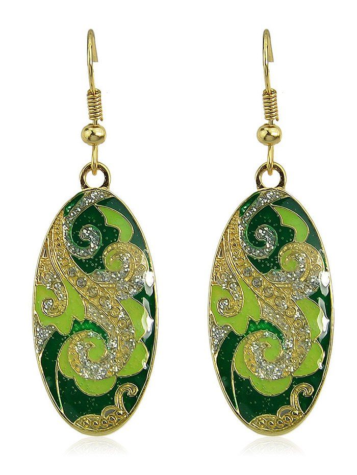 

Oval Floral Print Hook Earrings, Green