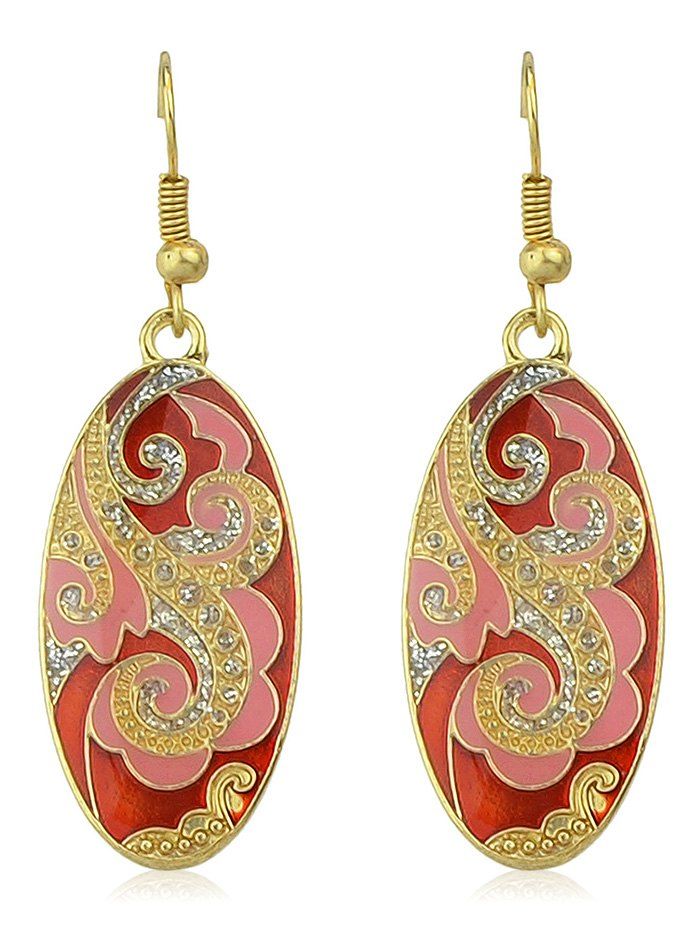 

Oval Floral Print Hook Earrings, Red