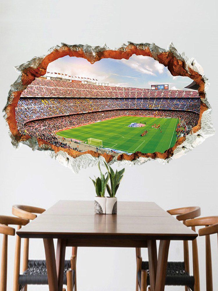 

Football Game Pattern Broken Wall Sticker for Bedrooms, Multi