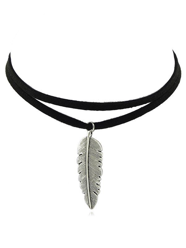 

Leaf Double Layers Faux Leather Necklace, Black
