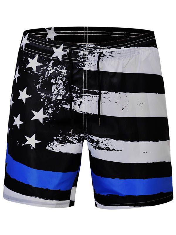 

Stars and Stripes Print Quick Dry Swim Shorts, Black