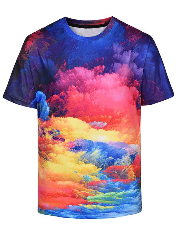 

3D Colorful Clouds Printed T-shirt, Blue