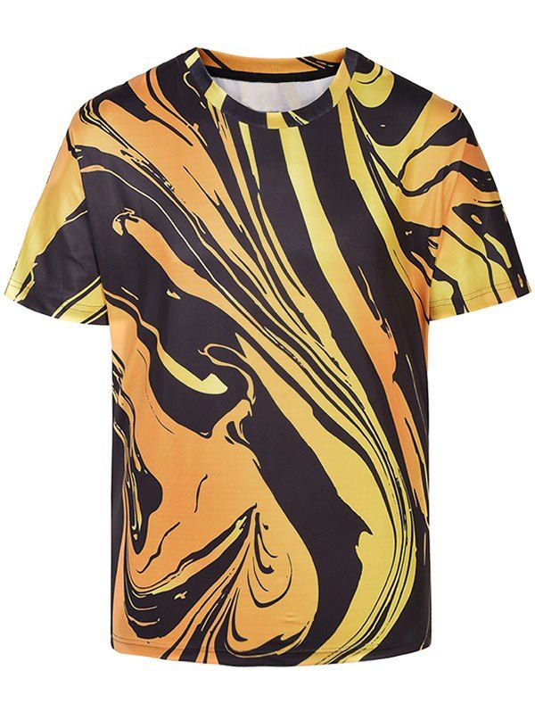 

3D Striped Print Short Sleeve Summer T-shirt, Bright yellow