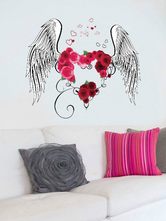 

Flower Heart Wings Print Wall Stickers for Bedrooms, Multi