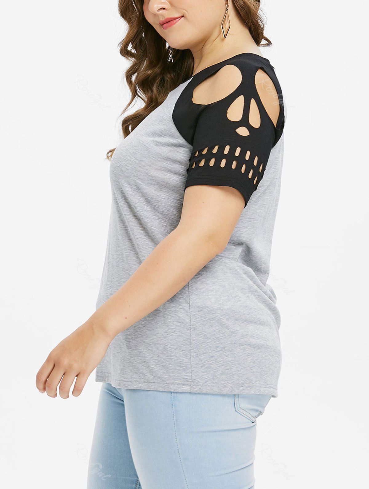 

Plus Size Cut Skull Raglan Sleeve T-shirt, Light gray