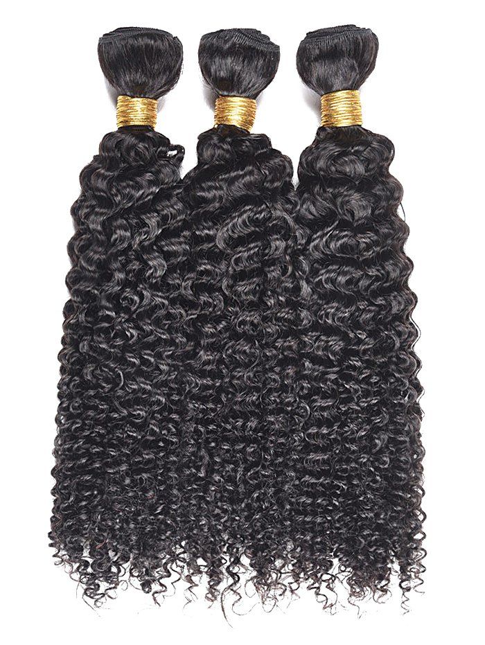 

3Pcs Kinky Curly Human Hair Wefts, Black;natural black