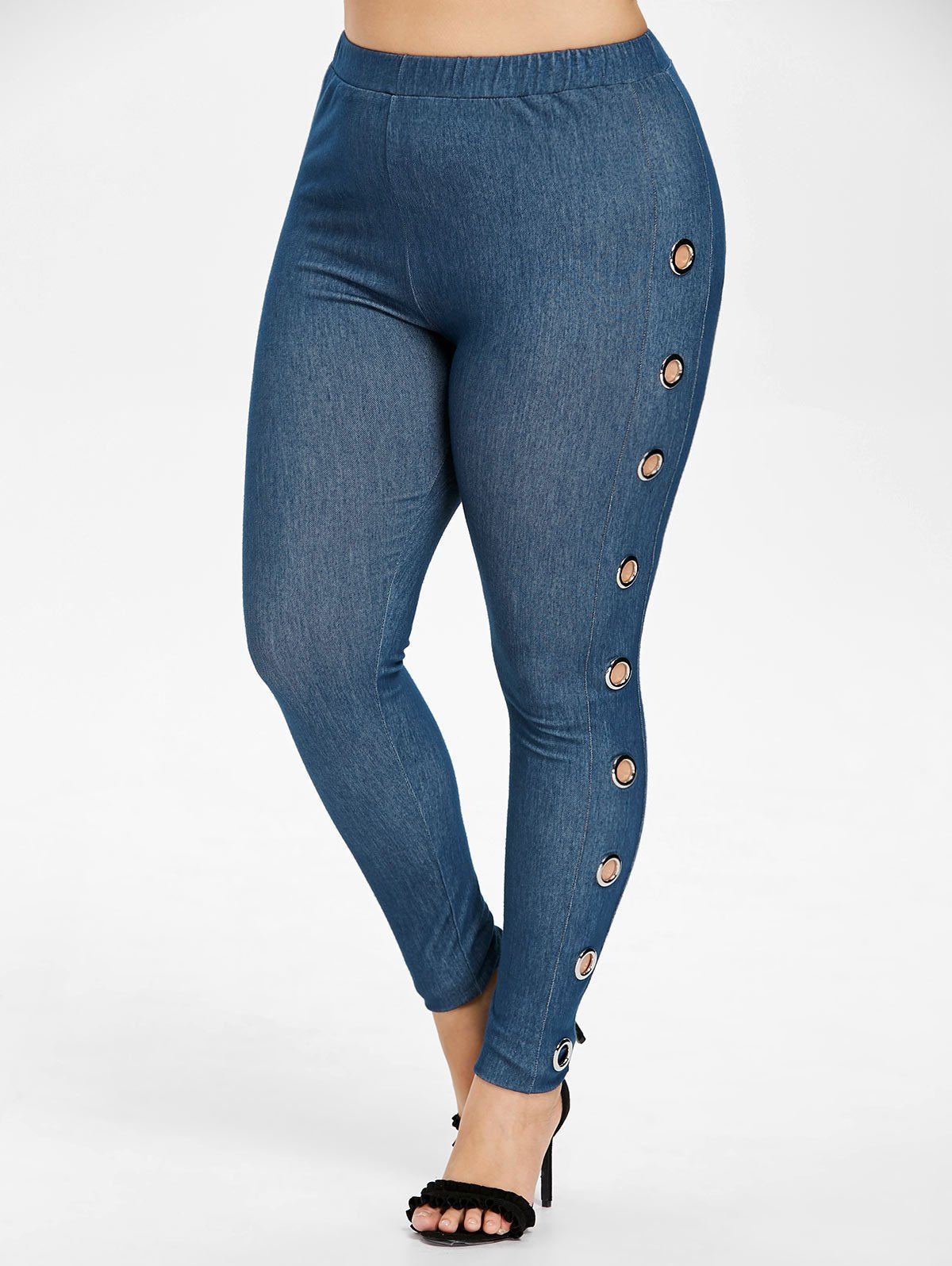 

Plus Size Grommets Embellished Jeggings, Denim blue