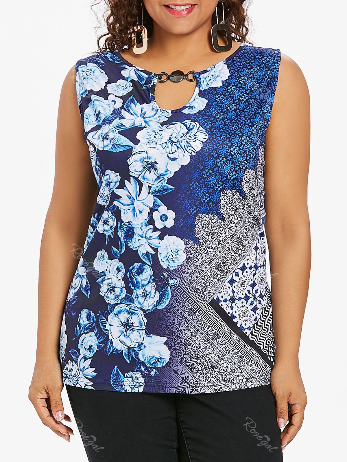 

Sleeveless Plus Size Floral Print T-shirt, Multi