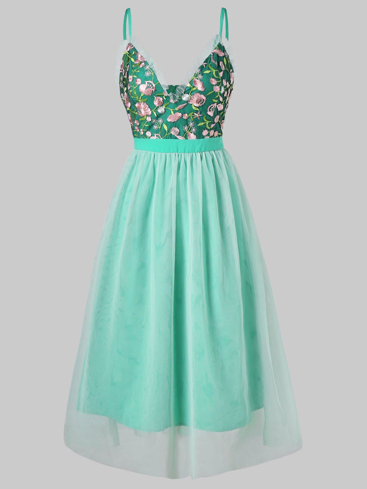 

Spaghetti Strap Embroidery Dress, Green