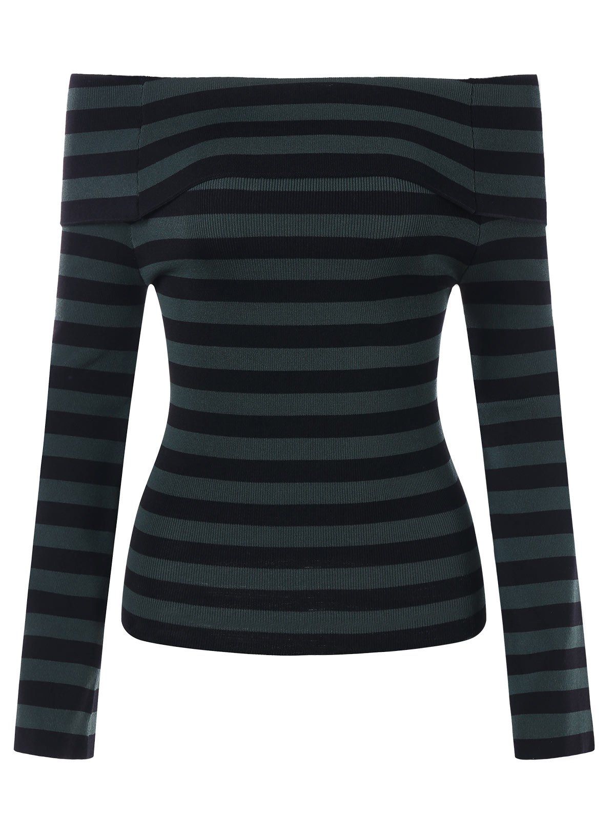 

Off The Shoulder Stripe Knit Top, Black